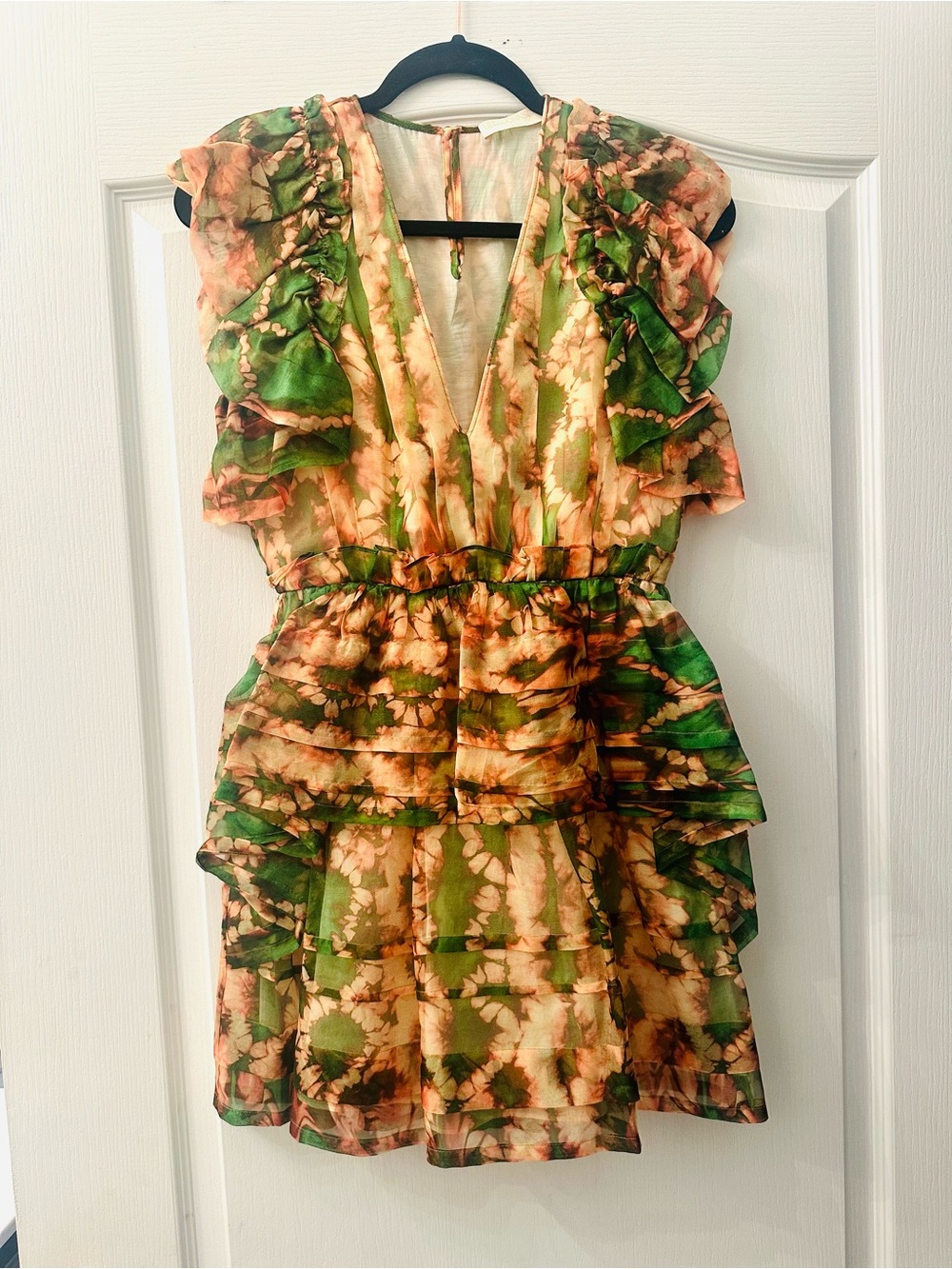 Ulla Johnson Green and Peach Floral Ruffle Mini Dress 4